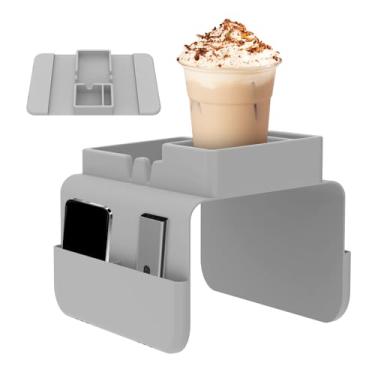 Imagem de ZJMCAJY Bandeja de apoio de braço de sofá de silicone antiderrapante com bolso lateral duplo slot para controle remoto lata de refrigerante xícara de café (cinza)
