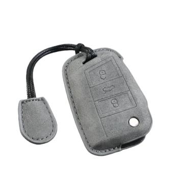 Imagem de Capa de couro para chave de carro, protetor de suporte compatível com vw golf 7 mk7 vii tiguan mk2 polo passat jetta lavida acessório(B-grey keyring)