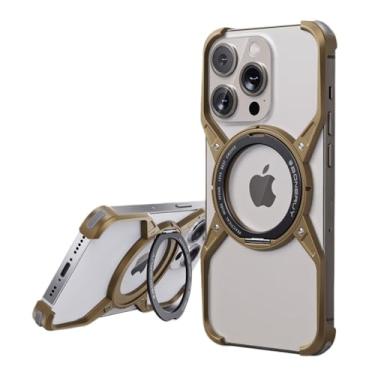 Imagem de SNIDII Capa de telefone com rotação de liga de alumínio de metal sem aro para iPhone 16 Capa magnética à prova de choque (dourada)
