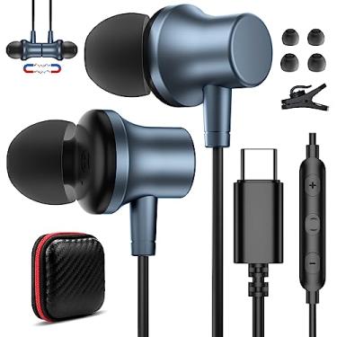 Imagem de Fones de ouvido USB C com fio para iPhone 17 Pro Max Air 16e 16 15 Plus, plugue tipo C sem emaranhamento magnético com microfone, fones de ouvido intra-auriculares com cancelamento de ruído para iPad