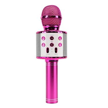 Imagem de aqxreight Microfone Sem Fio Karaokê Multifuncional HiFi Alto-falante Portátil Microfone Capacitor Sem Fio Com Luz LED Som Preto e Banda de Transmissão Longa Blindagem karaokê Portátil (Rosa)