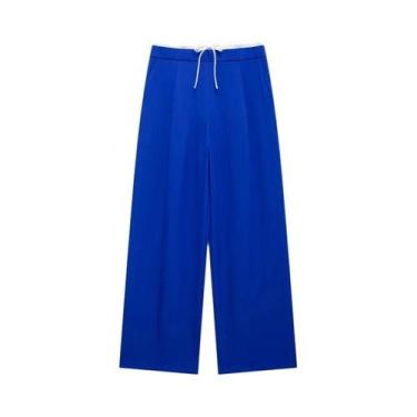 Imagem de Calças Femininas De Cintura Alta Com Pernas Retas, Com Cadarço E Zíper