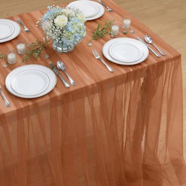Imagem de Horaldaily Toalha de mesa retangular de gaze de terracota, 152 x 300 cm, toalha de mesa de queijo de gaze, boho, rústico, capa de queijo para festa de casamento, chá de bebê, decoração de casa