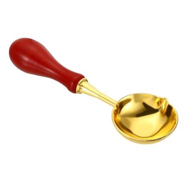 Imagem de Generic Colher de lacre de cera de 10,16 cm, colher de derretimento de latão vintage com alça de madeira para selo de cera, envelopes, artesanato, vermelho/dourado