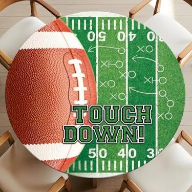 Imagem de Toalha de mesa redonda de futebol com elástico à prova d'água para mesa redonda de toque, decorações de festa de futebol para lembrancinhas de festa de rúgbi, serve para mesa redonda de 101,6 a 111,8