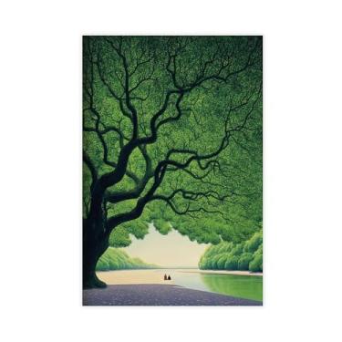 Imagem de Pôster em tela de árvore verde gigante, impressão de arte de parede de natureza pacífica, ilustração de paisagem serena, decoração de cena de árvore calmante para quarto ou sala de estar 30 x 45 cm
