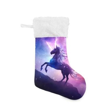 Imagem de ATTX Lindas meias de Natal de cavalo, suportes de presente brancos de pelúcia para decorações de festas de fim de ano (17,7 polegadas, pacote com 2) #501