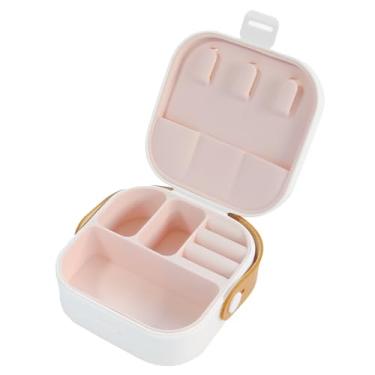 Imagem de Caixa de joias de viagem pequena para mulheres, mini itens essenciais de viagem, mini caixa de couro portátil para joias, anel de armazenamento, caixa de presente para mulheres, branca