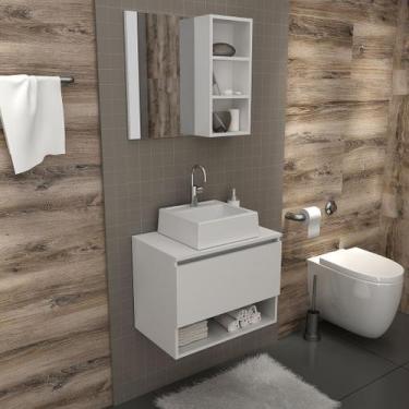 Imagem de Conjunto de Banheiro com Balcão Gabinete Suspenso 1 Porta e Espelho Su