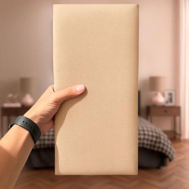 Imagem de Cabeceira kit 10 unidades tecido bege módulos cama queen sala quarto adesivo elegante moderno decoração suporte