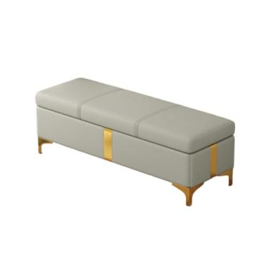 Imagem de Puff Baú Organizador Banco Com Armazenamento Para Quarto Suporta 150kg Material De Couro PU Pés Do Banco Em Liga De Titânio Adequado Para Diversos Cenários(Light gray,60x40x45cm)