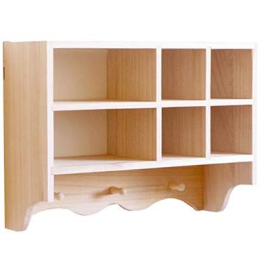Imagem de Prateleiras flutuantes Rack de parede de madeira maciça, armário com vários compartimentos, decoração de parede simples, prateleira de armazenamento de sala de estar, suporte de carga 7 kg (cor