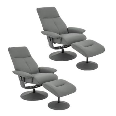 Imagem de Kit 2 Poltronas de Massagem Reclinável e Giratória Arizona com Apoio de Pés Pu Cinza G56 - Gran Belo