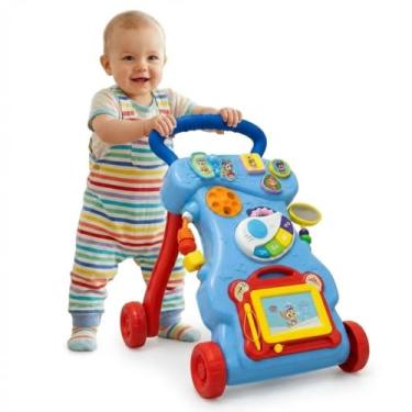 Imagem de Andador Bebê Didático Educativo Patrulha Canina Infantil Centro de Atividades com Lousa Magnética Teclado Musical e Brinquedos Interativos Estimula os Primeiros Passos (Azul Chase)