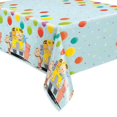 Imagem de Fun Express Toalha de mesa descartável retangular de plástico CoComelon (213 x 137 cm) 1 peça - perfeita para festas e eventos temáticos CoComelon
