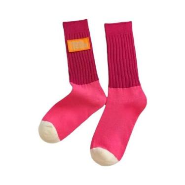 Imagem de Meias Longas De Algodão Rosa Vermelho Para Mulheres, Estilo Doce Para 