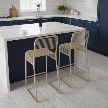 Imagem de Banqueta Cozinha Alta Kit 2 Base Industrial Aramada Taynah Champanhe K01 - D'Rossi