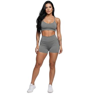 Imagem de Conjunto Top Alça Fina Sem Bojo e Short Suplex Vekyo Treino Academia Moda Fitness Musculação-Feminino