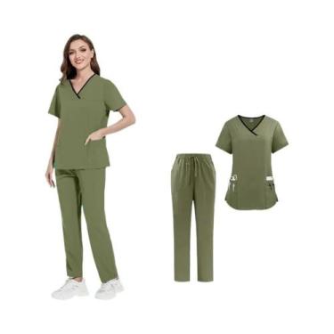 Imagem de Conjunto De Uniforme De Enfermagem Feminino Leve E Fino Com Manga Curt