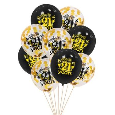 Imagem de Kit de balão para festa de 21º aniversário, 8 peças de látex preto e d
