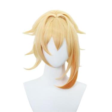 Imagem de Peruca de cosplay curta loira em camadas de 38 cm, sintética resistent