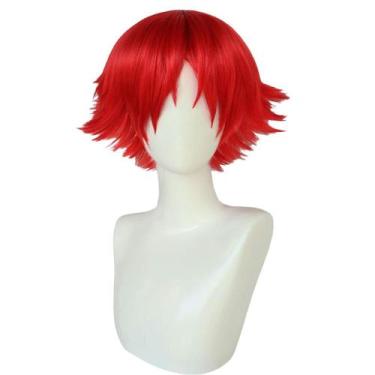 Imagem de Peruca de cosplay de anime, curta camada, vermelha, espetada, franja d