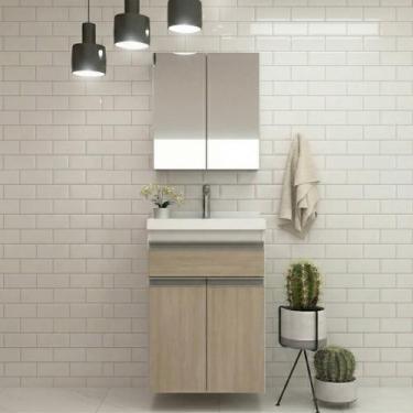 Imagem de Gabinete para Banheiro 50cm com Lavatório e Armário Cewal Branco/Patin