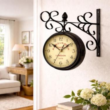 Imagem de Relógio Parede Dupla Face Vintage Estação Ferro Retro Decorativo 2 Lad