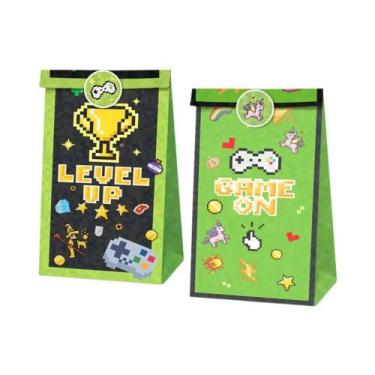 Imagem de 12 Sacolas De Papel Kraft Com Mosaico De Pixel Para Doces E Presentes 