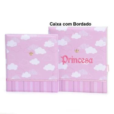 Imagem de Álbum de fotos com estojo para bebê 15x21/20x25 - bordado princesa nuv