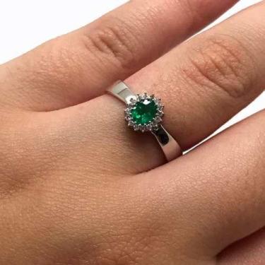 Imagem de Anel Esmeralda Natural Extra Diamantes Ouro Branco 18K 24325 K655 - Us