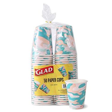 Imagem de Glad Copos de papel descartáveis para uso diário com design camuflado - copo resistente para todas as bebidas e uso diário - 340 g, 50 unidades