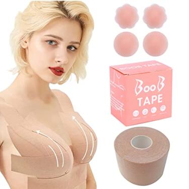 Imagem de Roexboz Fita BH Push Up Big Broß Boob Tape BH Back Setleptless Breast Tape for Breast Tightening Respirável Roller Breast Band Silicone Breast Covers Flower - Shape