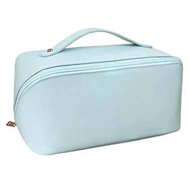 Imagem de Bolsa Cosmética de Viagem,Zíper Versátil Organizador de Cosméticos de Couro PU - Bolsa de toalete de grande capacidade para produtos de higiene pessoal cosméticos skincare com alça e divisor Manxi