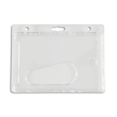 Imagem de Porta-crachá de plástico rígido horizontal transparente – Tamanho do cartão de crédito – Pacote com 50