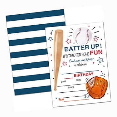 Imagem de Baseball Birthday Party Invitation Cards, Batter Up It's Time for Some Fun Party Celebration, Party Supplies, Favors, 20 Cards With 20 Envelopes - (bq01)
