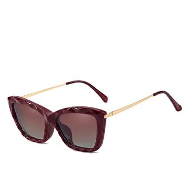 Imagem de Óculos de sol polarizados de condução populares femininos com grampo no olho de gato moda óculos de sol feminino anti azul luz tendência óculos magnéticos, cinza vermelho c7, lente polarizada