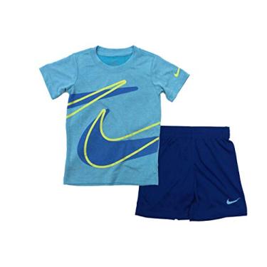 Imagem de Conjunto de duas peças de camiseta e short de manga curta Dri-Fit para meninos da Nike (infantil), Indigo Force(86e526-c3m)/Yellow, 4