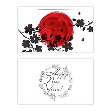 Imagem de Japan Branch Sakura Pintura em pincel Ano Novo Festival Cartão de felicitações Bless Mensagem presente