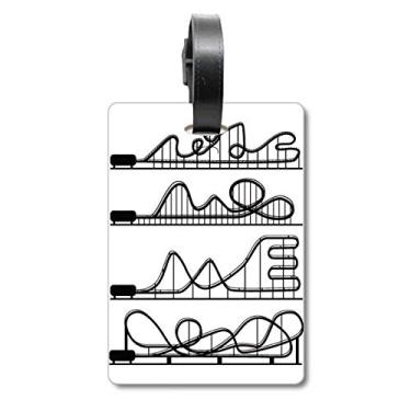 Imagem de Bolsa de viagem preta com desenho de porta-copos para parque de diversões, etiqueta para cartão de bagagem