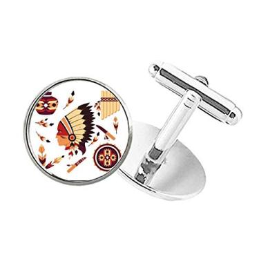 Imagem de DIYthinker Abotoaduras indianas tradicionais americanas com botão redondo e clipe para cabeça