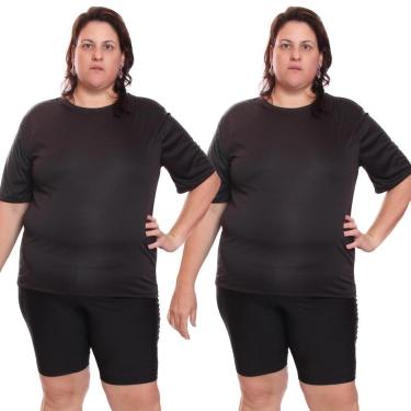 Imagem de Kit 2 Camiseta Feminina Plus Size Manga Curta Dry Lisa Proteção Solar UV Térmica Treino Camisetas-Feminino