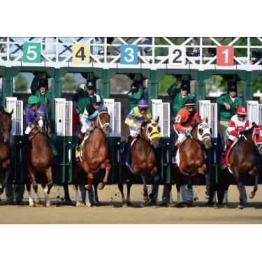 Imagem de Derby Photo Booth Backdrop Churchill Downs Jockey Horse Racing Tema Festa Fundo Decoração de Parede (1,5 x 2,1 m)