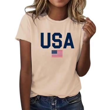 Imagem de Camiseta feminina com bandeira americana da bandeira americana camisetas estampadas ocidentais para mulheres do Dia da Independência, Bege, M