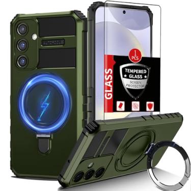 Imagem de FRLMOOES Capa magnética para Samsung Galaxy S24 Plus compatível com carregamento MagSafe sem fio, com protetor de tela, para S24+Plus, capa com suporte, antiarranhões, à prova de choque, proteção