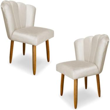Imagem de Kit 2 Cadeiras para Estética Estofadas Pétala Veludo Bege Pés Palito -
