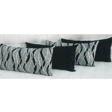 Imagem de Kit 4 Almofadas Retangulares Sued Amassado Jacquard Cheias - INGRID BO