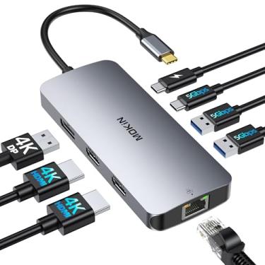 Imagem de Estação de ancoragem USB C Dual HDMI, estação de ancoragem 8 em 1 para 3 monitores, hub USB triplo 4K com 2 HDMI e 1 Displayport, Ethernet de 1 Gbps, carregamento PD de 100 W, 3 portas USB 3.0 para