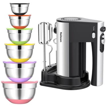 Imagem de Batedeira Elétrica com 6 Tigelas com Tampas Herméticas,110V 600W, Naitesen, Preta