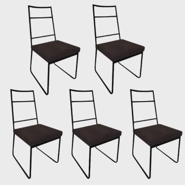 Imagem de Kit 05 Cadeiras Sala de Jantar Escritório Office Stark Industrial Ferro Preto Sintético Marrom - Ahz Móveis